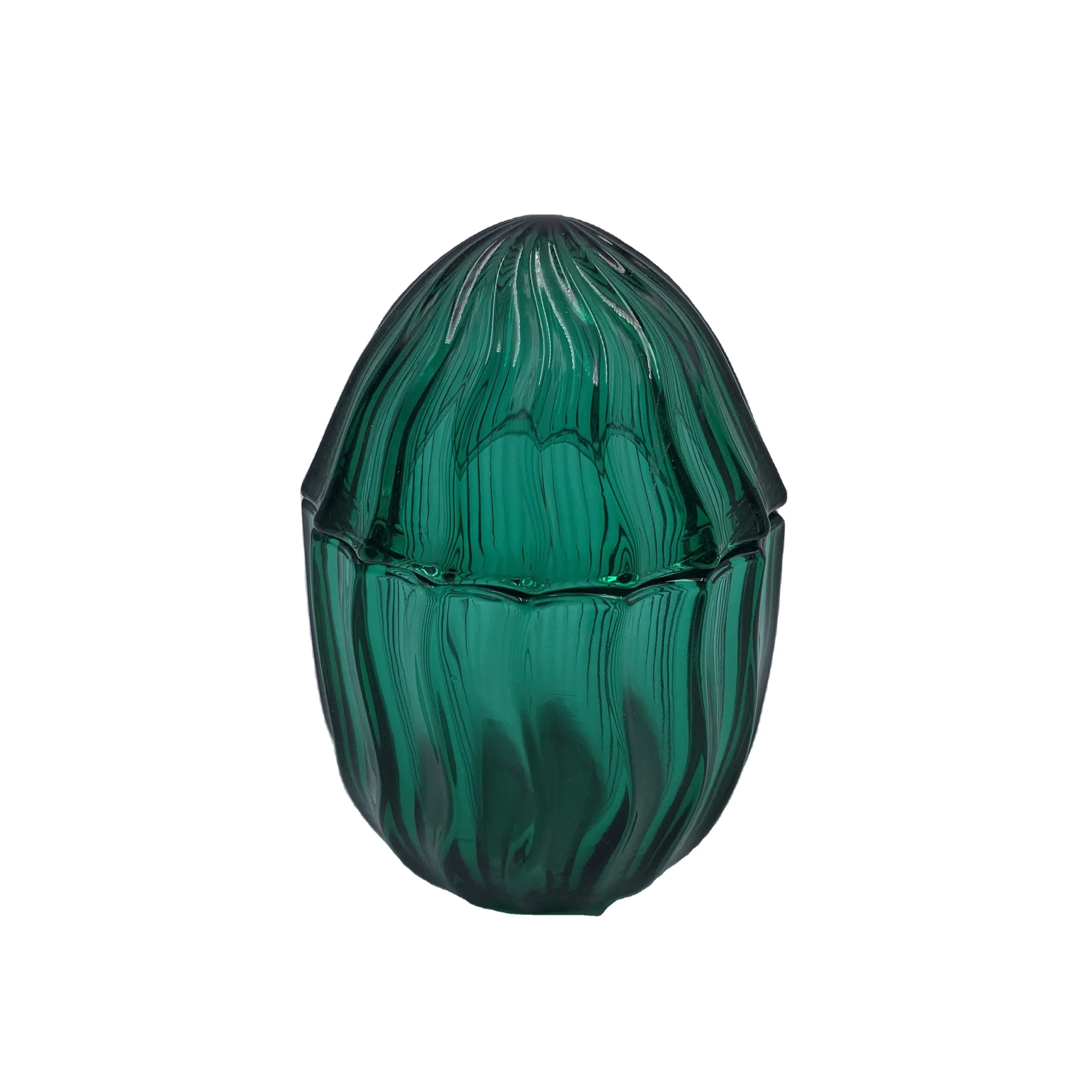 Pot en verre en forme d'œuf vert fabriqué à la main, pour bonbons ou bougies avec couvercle, cristal coloré de petite taille, BR