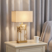 Lampe de table en marbre avec cadre doré, abat-jour en tissu lin, décoration de luxe pour chambre à coucher, hôtel, salon, bureau, villa, restaurant