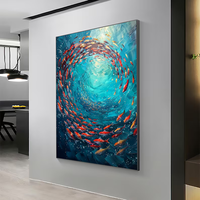 Peinture à l'huile sur toile de poissons koï 100% peinte à la main sur mesure avec cadre intérieur.