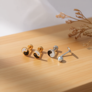 Orecchini a doppio uso Oil Drip Bagua, borchie in acciaio inossidabile, gioielli alla moda - Product Image 3