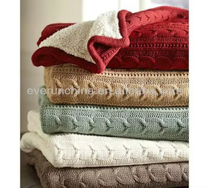 Ma Thuật Màu Xanh Lá Cây 50cz65 Acrylic Cotton Cable Knit Chăn Với Faux Lambswool Trở Lại Thiết Kế Mới Chăn - Product Image 1