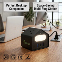 Clieam Hub d'alimentation de bureau compact US avec 4 prises CA, 3 ports USB PD 18W et veilleuse à capteur intelligent