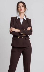 Conjunto de traje de esmoquin borgoña elegante para mujer, blazer a medida con solapa de satén negro y pantalones ajustados a juego, ropa formal elegante - Product Image 4