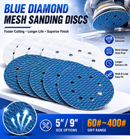 Papier abrasif floqué bleu diamant 8 trous de 5 pouces, disque rond anti-colmatage de 9 pouces pour le polissage du bois, des meubles et du métal