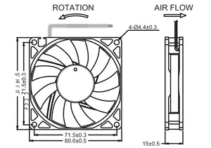 MEIXING DC GX8015HSL12V 0,4A Gleitlager Auspuff Axial ventilatoren 80*80*15mm Lüftungs ventilator