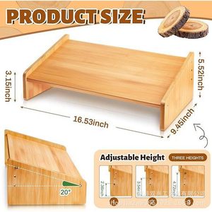 Wooden <b>Footstool</b> Trapezoid Shape Pine Wood Freestanding Desk Footrest <b>Adjustable</b> Ergonomic Support - Product Image 3