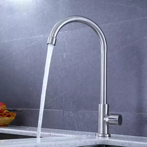 <span class=keywords><strong>Robinet</strong></span> de cuisine monocommande contemporain avec bec pivotant à 360 degrés en acier inoxydable, mitigeur <span class=keywords><strong>eau</strong></span> froide simple - Product Image 2