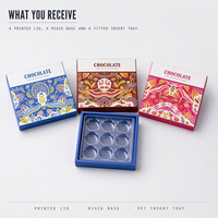 Boîte cadeau chocolat personnalisée avec couvercle et base bleus, insert à 9 compartiments pour truffes et bonbons, vente en gros, fabricant