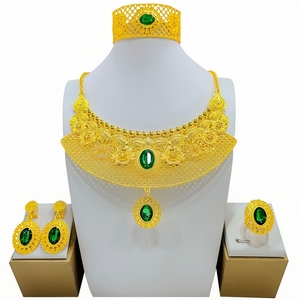 패션 비즈 목걸이 사우디 웨딩 여성 주얼리 세트 두바이 데인티 지르콘 귀걸이 - Product Image 3