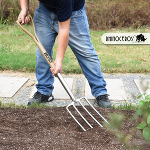 Forcone da Giardinaggio in Acciaio Inox con Impugnatura <span class=keywords><strong>a</strong></span> Y in Legno, 4 Denti, Pala in Acciaio per Giardino - Product Image 4