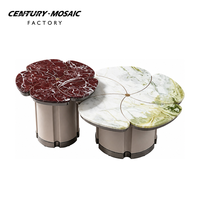 Table basse en marbre naturel à pétales de fleurs personnalisés Centurymosaic, base en métal blanc et rouge, table à thé pour projet hôtelier, villa