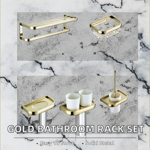 Porte-serviettes mural portable en laiton doré, ensemble de huit pièces, accessoires de rangement pour salle de bain - Product Image 2