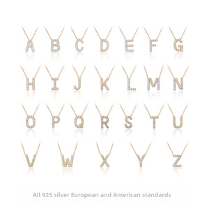 Collana con Ciondolo a Forma di Lettera in Argento Sterling 925 Placcato Oro con Zirconi, Regalo per Donna - Product Image 1