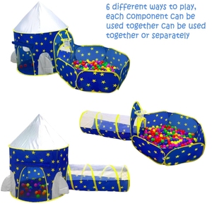 Tente de jeu pour enfants 3 pièces, thème Monde Spatial, avec tunnel de ramassage et piscine à balles, idéale pour cadeaux d'anniversaire - Product Image 3