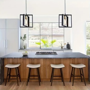 Lustre industriel américain rétro <span class=keywords><strong>noir</strong></span> carré en fer ovale suspendu en <span class=keywords><strong>bois</strong></span> pour salon restaurant salle à manger milieu - Product Image 3