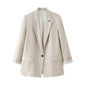 MYST & ZA veste de costume décontracté anti-rides pour femmes été 2025 nouveau solide bouton unique manches complètes navettage imprimé poignets - Product Image 1