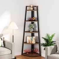Étagère d'angle industrielle Tribesigns de 70 pouces de hauteur, bibliothèque d'angle rustique à 5 niveaux, support pour plantes pour le salon
