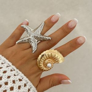 2024 nouvelle couleur or grande perle étoile de mer conque <span class=keywords><strong>anneau</strong></span> pour femmes bijoux cadeaux en gros - Product Image 2
