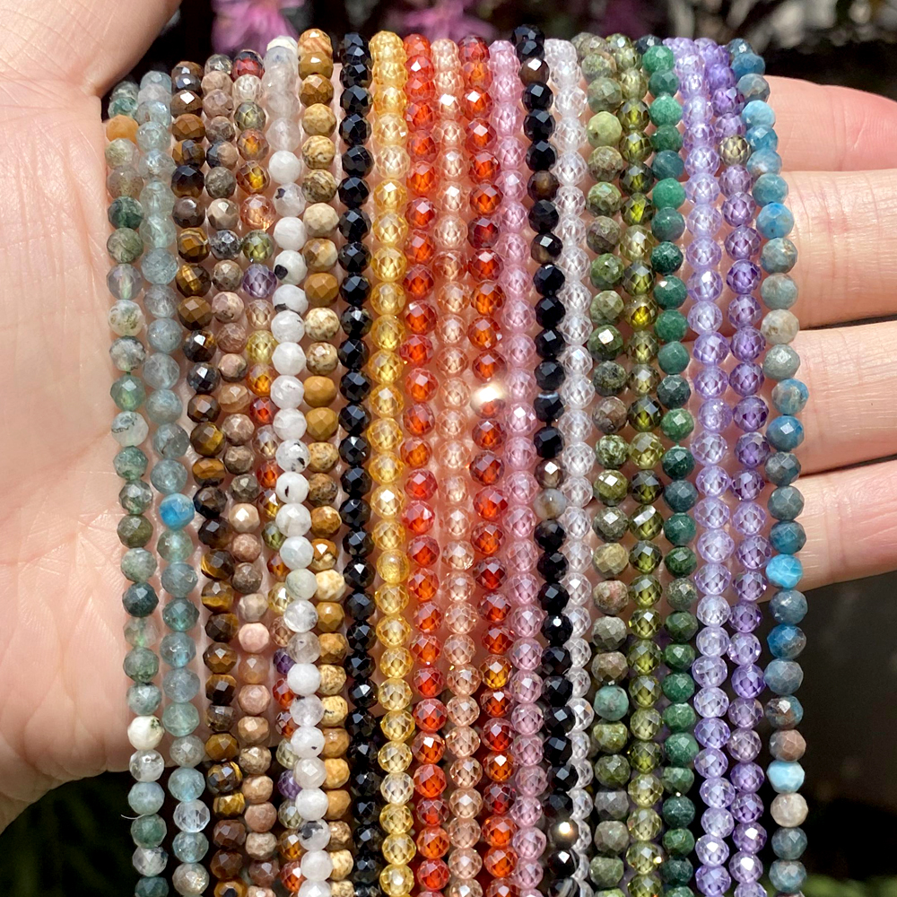 2/3/4mm Natural Stone Faceted Crystals Amethysts Pink Quartz Jades Gemstone Round Spacer Beads for Jewelry Making DIY Bracelet