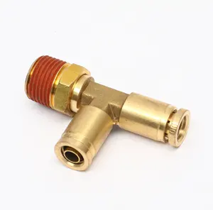 NPT DOT Brass Tube Fittings Good Quality Tee Fixed Male Golden Supplier 45 Degree Pipe Fitting Lateral Tee