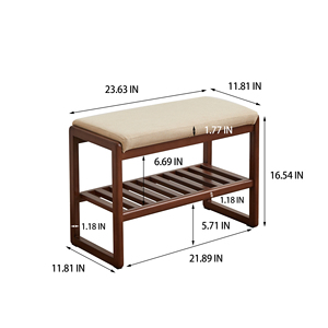 Solid Wood Shoe <b>Bench</b> Walnut Color With <b>Cushion</b> <b>Storage</b> Rack Organizer - Product Image 4