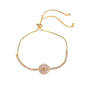 Flower Shape <b>Copper</b> Alloy <b>Bracelet</b> Gold And White Channel Setting Stretchable Jewelry For Women - Product Image 5