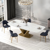 Table à manger avec base en acier inoxydable bronze sculpté en spirale dorée et plateau en pierre frittée brillante ou en marbre