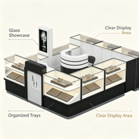 Kiosque à bijoux modulaire personnalisé pour centre commercial, comptoir d'exposition en verre trempé, écran publicitaire numérique à LED, vitrine de vente au détail