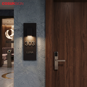 <span class=keywords><strong>Plaque</strong></span> de porte d'hôtel moderne en 3D, base en tôle, numéro de chambre en acier inoxydable en relief - Product Image 3