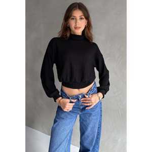 Blusa Corta Texturizada con Cuello Alto para Mujer, Tejida, Manga Larga, Casual, para Uso Diario, Color Marrón - Product Image 2