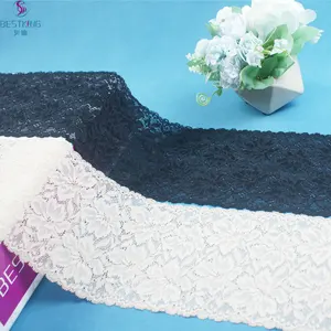 Hochwertiger und billiger Spitzen besatz French Lace Trim Elastic Spandex Nylon Stretch Lace Trim