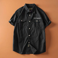 Kemeja Lengan Pendek Pria Terbaru, Kasual, Warna Solid, OFF-ROAD, Cetak Huruf, Multi-Saku, Ukuran Besar
