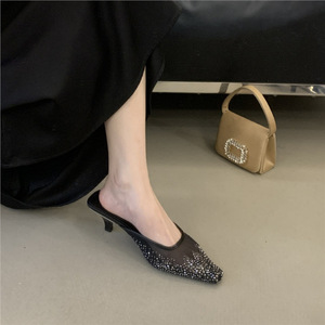 2026 New French Square <b>Toe</b> High <b>Heel</b> Mules Women <b>Closed</b> <b>Toe</b> Half Slippers Elegant Outdoor Slip On Dress Footwear - Product Image 3
