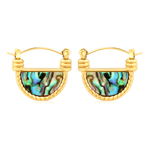 18K Gold Plated Stainless Steel Fan-Shaped Earrings with Natural <b>Abalone</b> <b>Shell</b> Inlay Hypoallergenic Waterproof Hoop for Women - Product Image 2