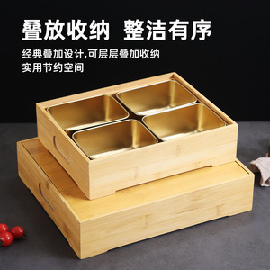 Bamboo Eight Compartment Tray With Stainless Steel Inserts For Hot Pot Serving And Food Presentation - Product Image 4