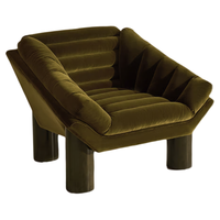Fauteuil d'appoint minimaliste capitonné en velours vert olive avec pieds en bois massif, fauteuil moderne pour salon, chambre, salle à manger, hôtel