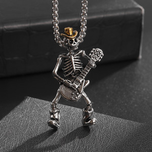 Collana Gotica con Teschio, Gioiello Punk da Donna con Ciondolo a Forma di Chitarra in Acciaio Inossidabile, Gioielleria Maschile per il Giorno dei Morti - Product Image 3