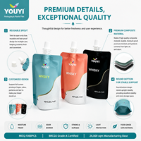 Pochettes à bec verseur personnalisées imprimées, haute barrière, qualité alimentaire, 250 ml, 500 ml, avec bouchon réutilisable pour boissons, jus, liquides et sauces