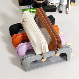 Sac de rangement compact en PU transparent <span class=keywords><strong>pour</strong></span> le maquillage, <span class=keywords><strong>pour</strong></span> les voyages, rangement cosmétique imperméable <span class=keywords><strong>pour</strong></span> crayon à sourcils, rouge à lèvres et soins du visage - Product Image 3