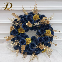 Décorations de fête personnalisées, fleurs de rose bleu foncé, centres de table artificiels dorés, couronne pour table de mariage