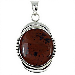 Pendentif solitaire en acier inoxydable plaqué argent avec pierre de jaspe rouge naturelle, style classique, bijou unisexe, cadeau - Product Image 1