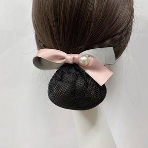 HZM-61251 Barrette à cheveux en filet avec nœud décoratif, couvre-<span class=keywords><strong>chignon</strong></span>, filet à cheveux perlé, barrette française avec filet, accessoires pour cheveux - Product Image 1