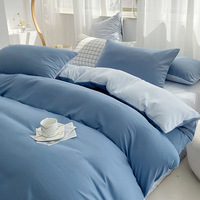 Housse de couette en coton lavé taie d'oreiller couvre-lit Simple mode ensemble de draps de lit linge de lit ensemble de literie pour garçons filles chambre