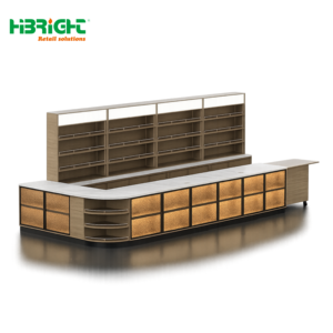 Mostrador de Caja de Lujo de Madera para Tienda de Licores, Mostrador de Caja para Comercio Minorista con Estante Trasero para Exhibición de Cigarrillos y Luz LED de Hierro - Product Image 1
