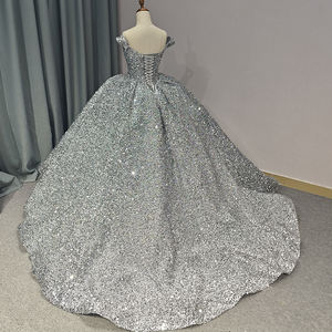 Vestido de Fiesta de Quinceañera con Apliques de Cristal Brillante 1197, Color Plateado Caramelo, Escote Corazón, Largo hasta el Suelo - Product Image 4