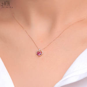 Collier en saphir rose en forme de cœur, très populaire, bijou romantique, or massif 18 carats, diamants naturels, pour la Saint-Valentin - Product Image 6