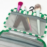 Trousse de Toilette Suspendue Personnalisée Rayée Pliable, Organisateur de Maquillage de Voyage Résistant à l'Eau avec Crochet