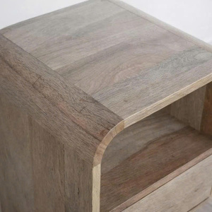 Mesita de noche curva de madera de mango, mesita de noche moderna y redondeada con almacenamiento, acabado en madera de mango natural, 2 compartimentos abiertos - Product Image 5