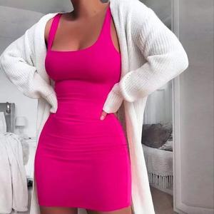 Vestido Corto Ajustado Básico sin Mangas con Cuello Cuadrado para Mujer, Verano, Espalda Descubierta, Sexy para <span class=keywords><strong>Fiesta</strong></span> y Club, Amarillo, Negro, Colección 2025 - Product Image 3