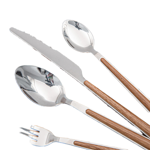 Thanh lịch 24-Piece thép không gỉ thiết lập dao kéo hiện đại Bộ đồ ăn <span class=keywords><strong>Flatware</strong></span> với <span class=keywords><strong>ABS</strong></span> nhựa gỗ xử lý các bên có sẵn bán buôn - Product Image 1